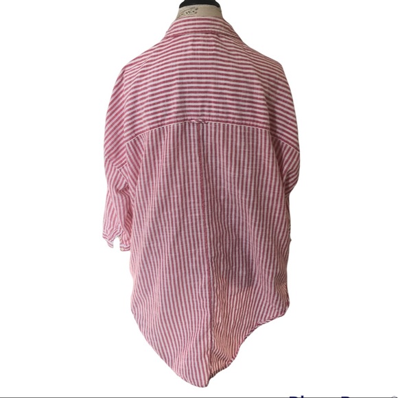 HOLDING HORSES Oversized Relaxed Fit Red and White Stripped Button Down Top - Picture 2 of 10